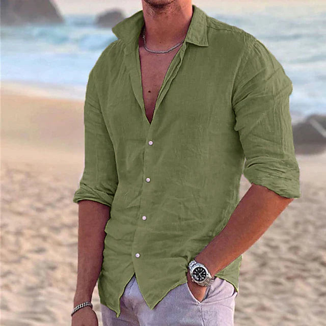 MEN'S LINEN RELAXED FIT SHIRT WITH LONG SLEEVES