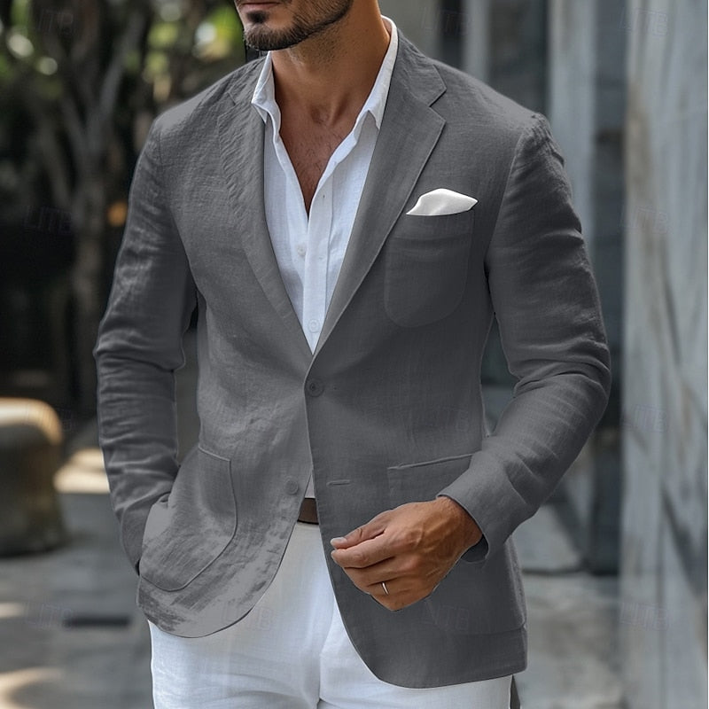 MEN'S LINEN BLAZER JACKET WITH NOTCH LAPEL