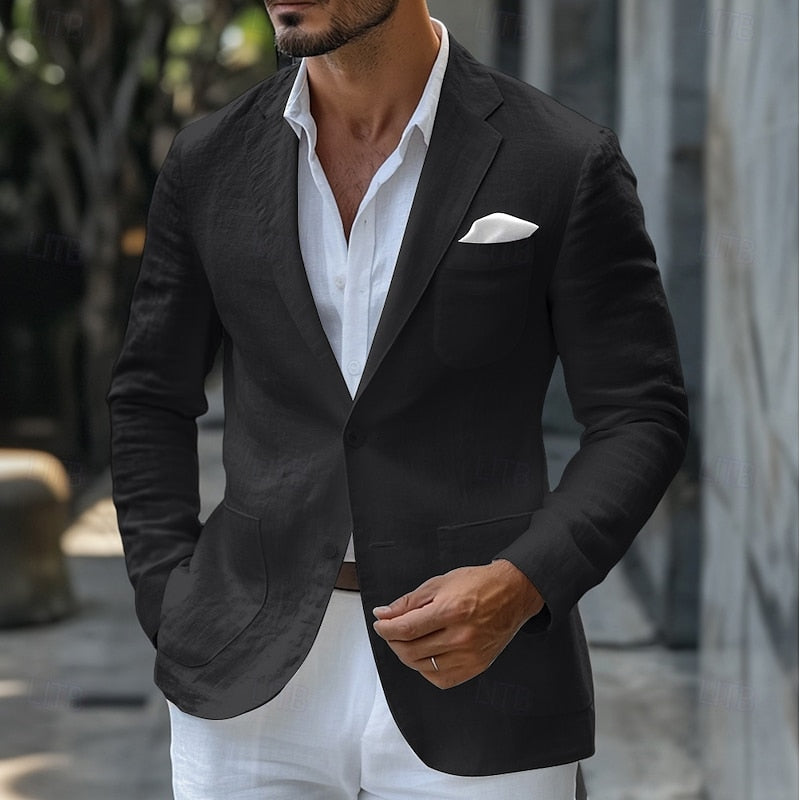 MEN'S LINEN BLAZER JACKET WITH NOTCH LAPEL