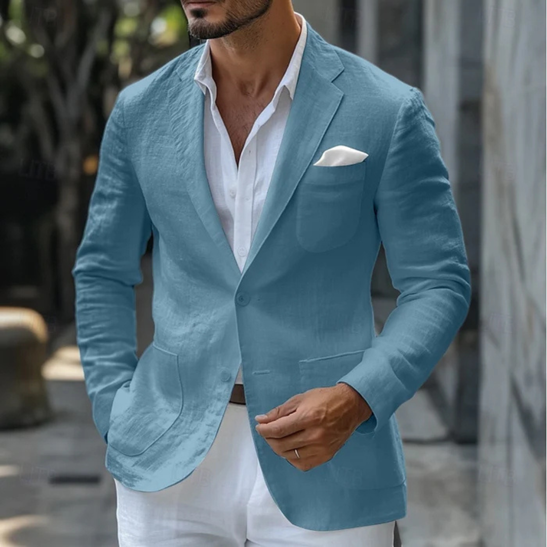 MEN'S LINEN BLAZER JACKET WITH NOTCH LAPEL