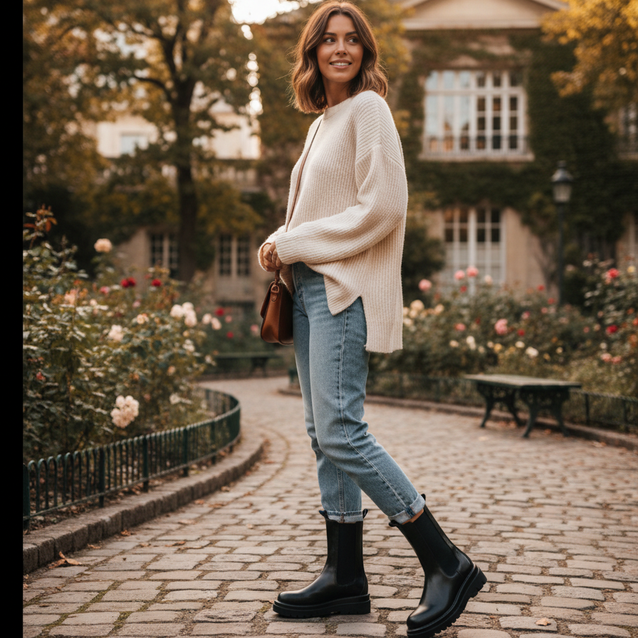 Ivy | Women's Black Chelsea Boots With Elastic Panels And Chunky Sole | Classic