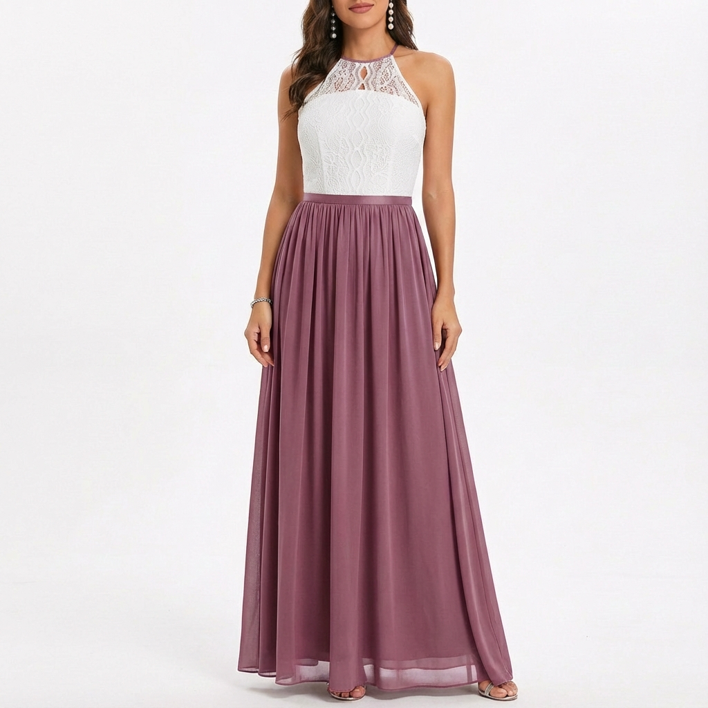 Ivy | Women's Maxi Dress With Halter Neckline And Contrast Skirt | Elegant