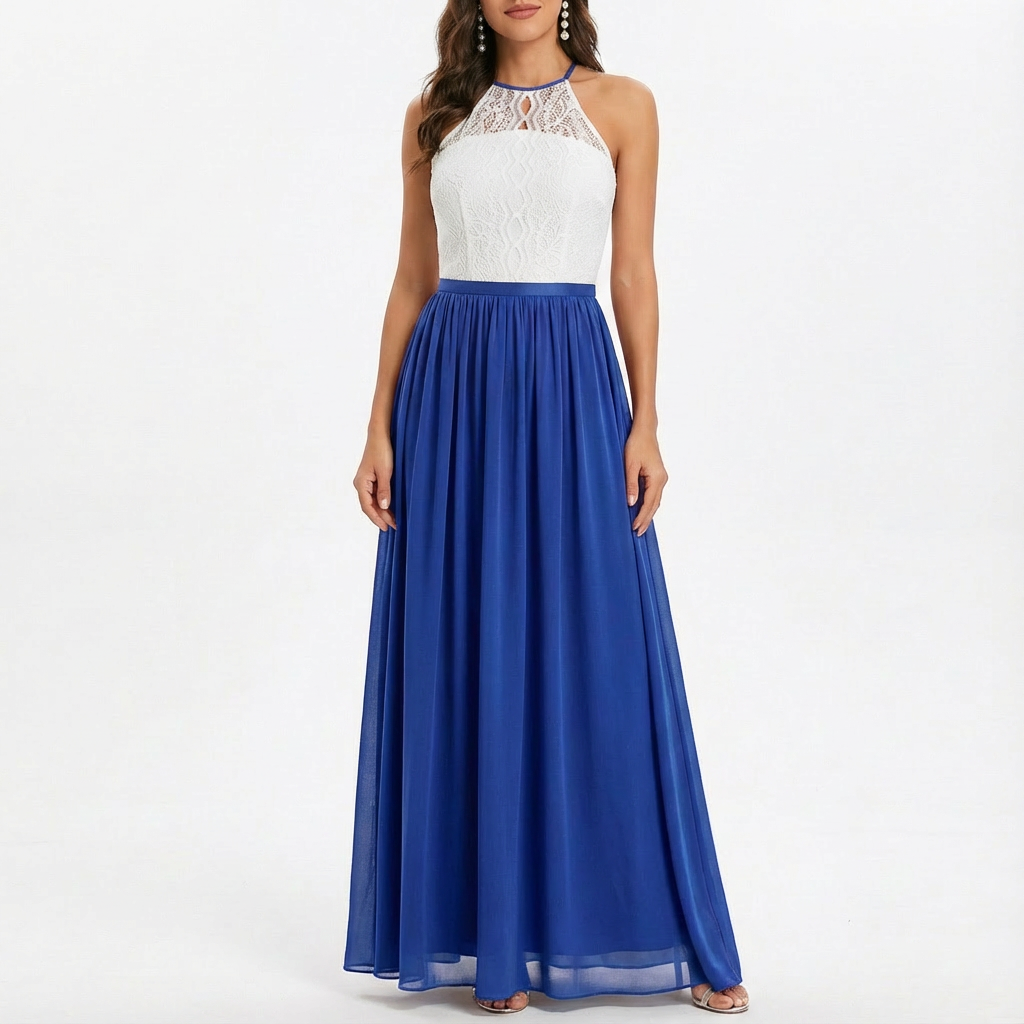Ivy | Women's Maxi Dress With Halter Neckline And Contrast Skirt | Elegant