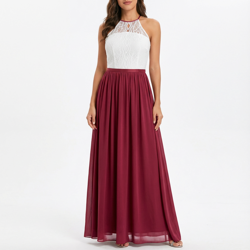 Ivy | Women's Maxi Dress With Halter Neckline And Contrast Skirt | Elegant