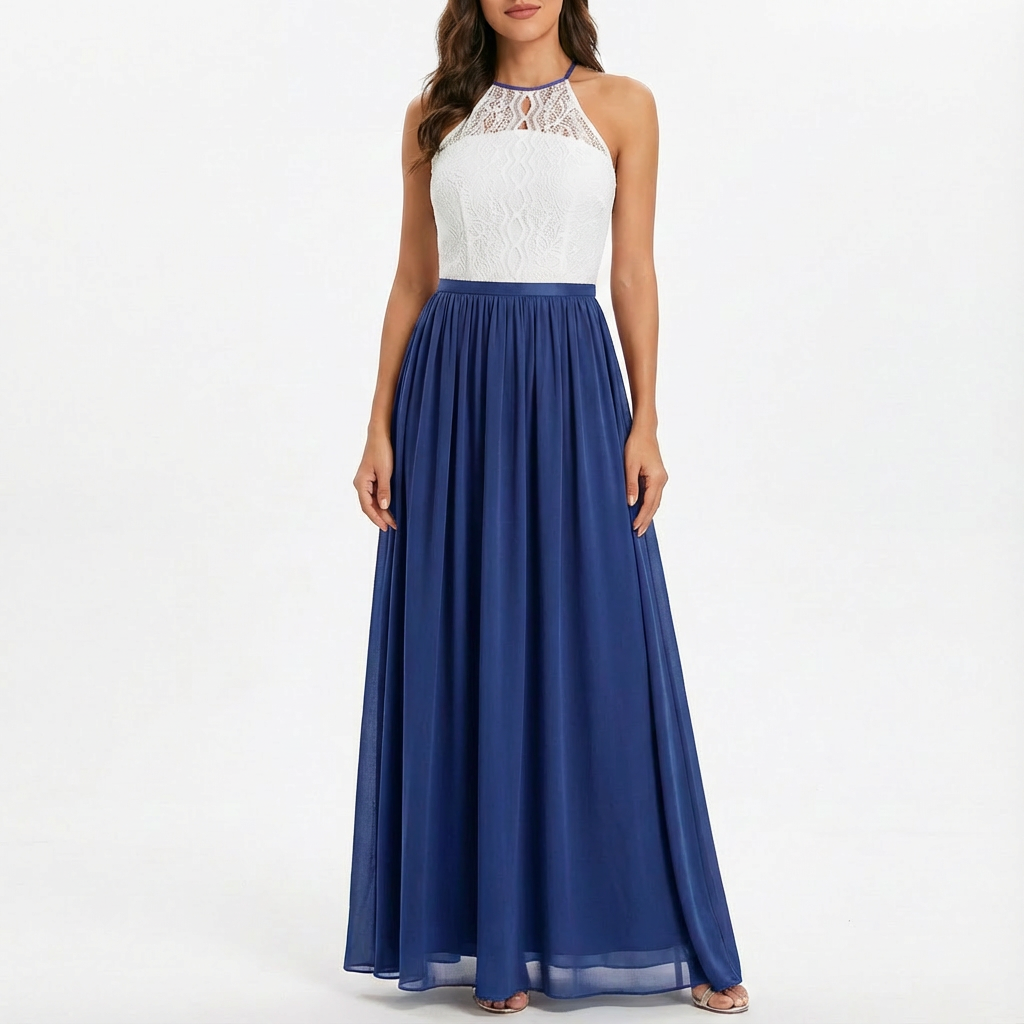 Ivy | Women's Maxi Dress With Halter Neckline And Contrast Skirt | Elegant