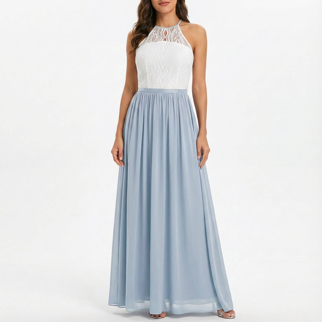 Ivy | Women's Maxi Dress With Halter Neckline And Contrast Skirt | Elegant