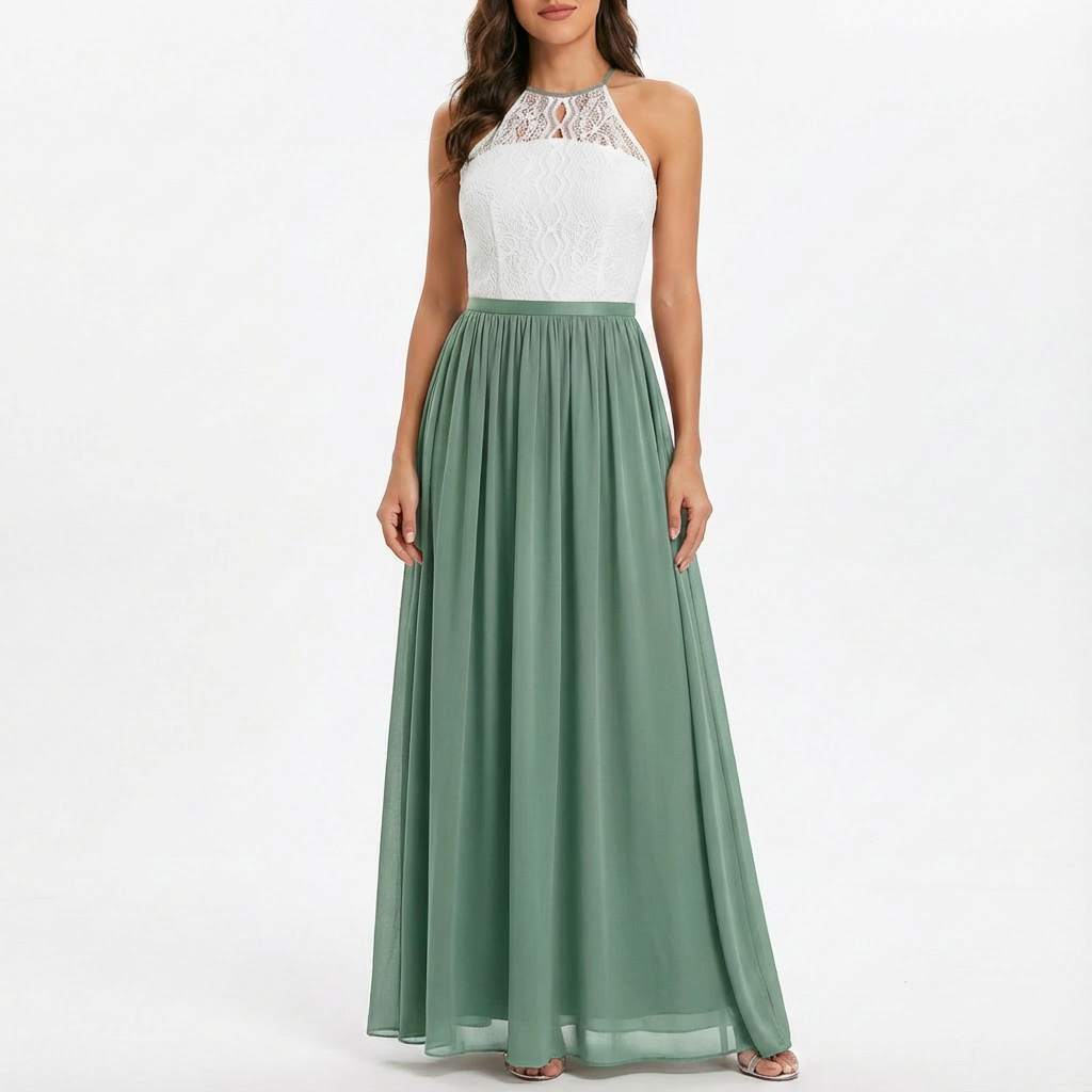 Ivy | Women's Maxi Dress With Halter Neckline And Contrast Skirt | Elegant