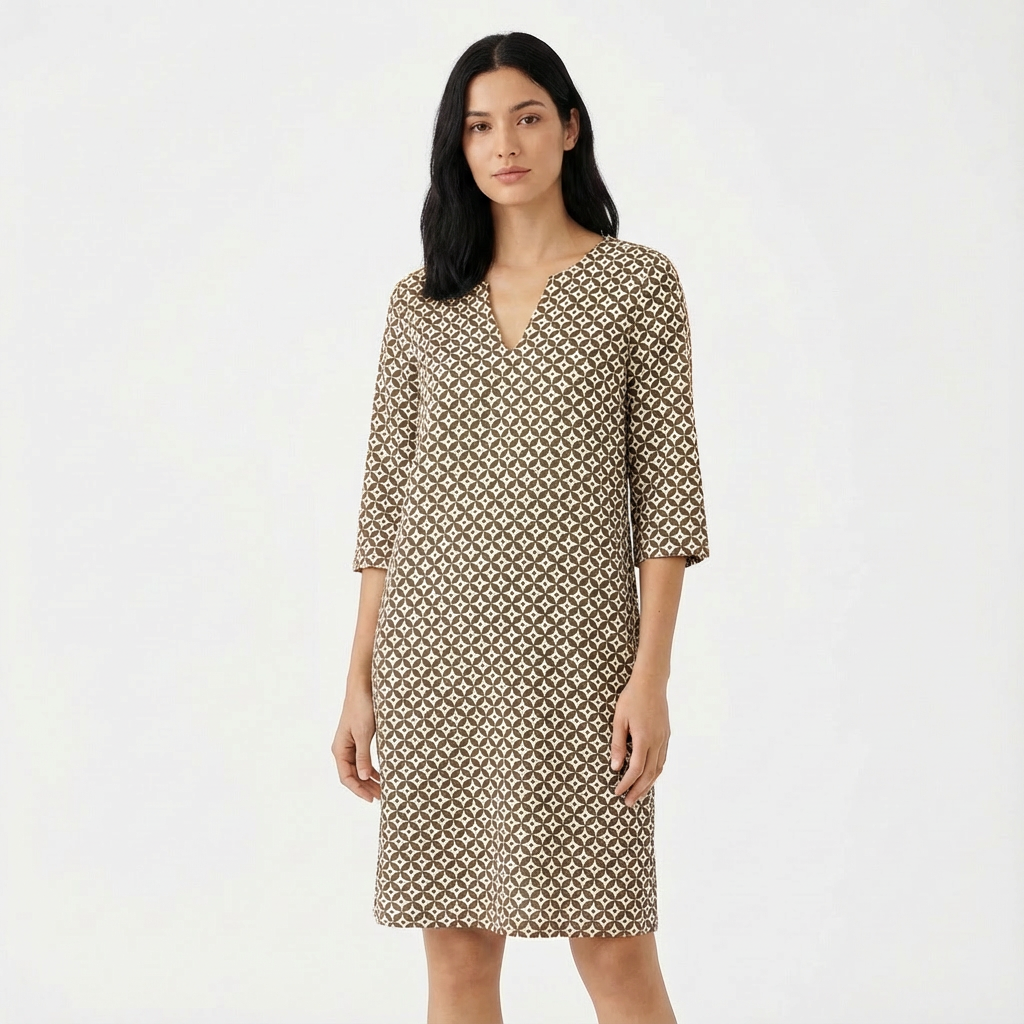 Ivy | Women's Shift Dress With V-Neck And Three-Quarter Sleeves | Relaxed