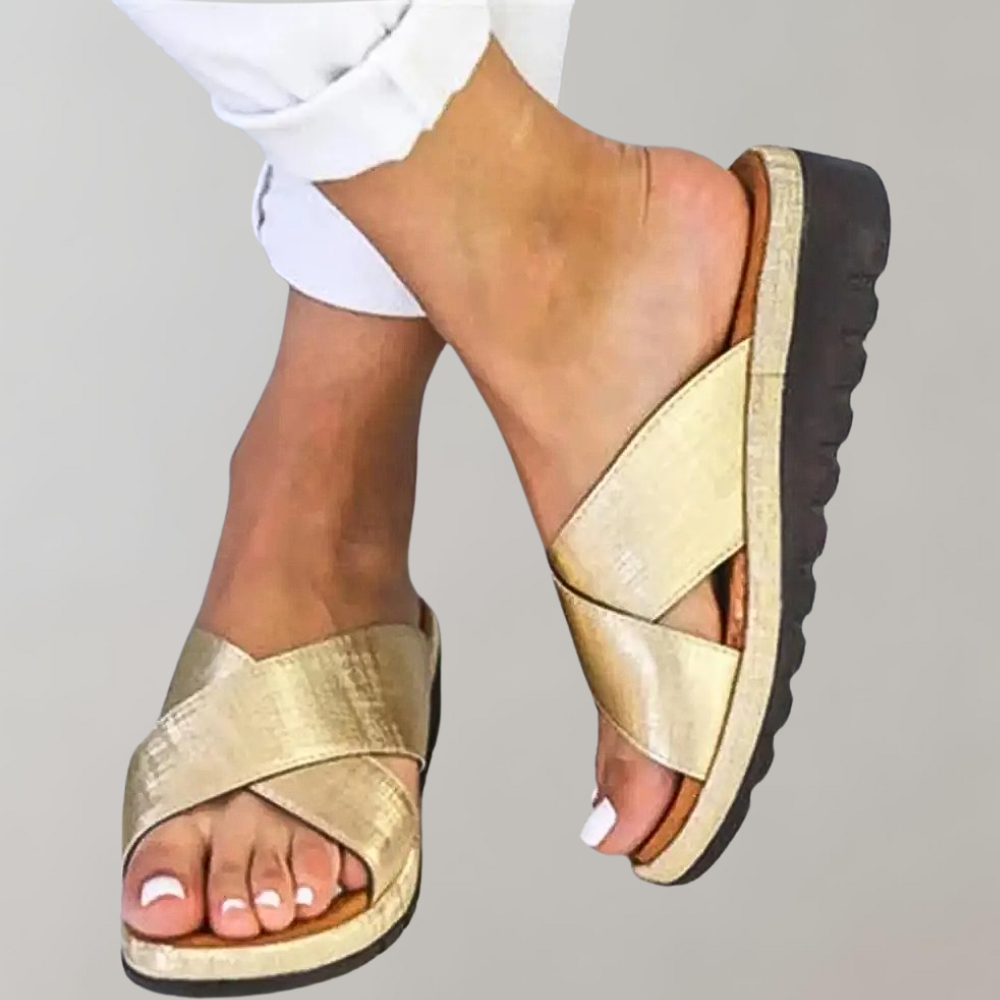 Women's Slip-on Sandals With Crossed Straps & Platform Sole