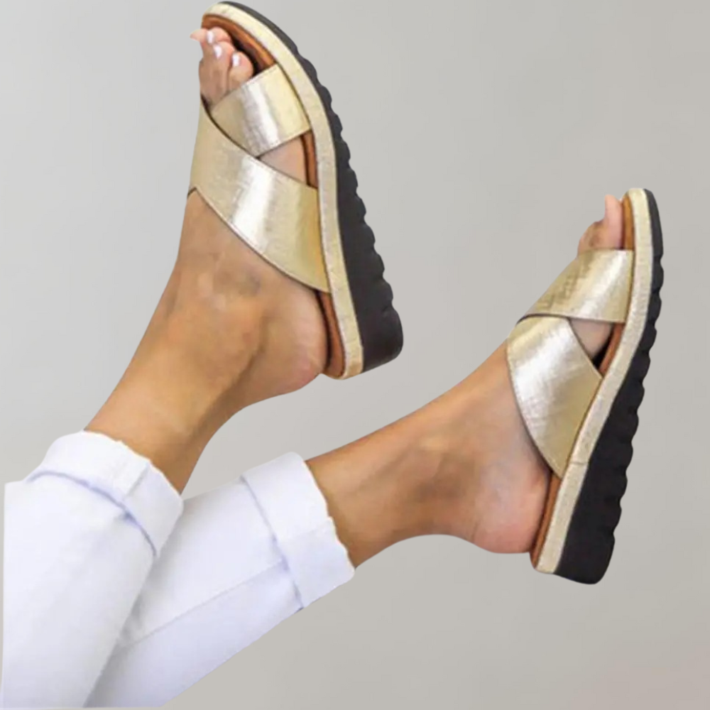 Women's Slip-on Sandals With Crossed Straps & Platform Sole