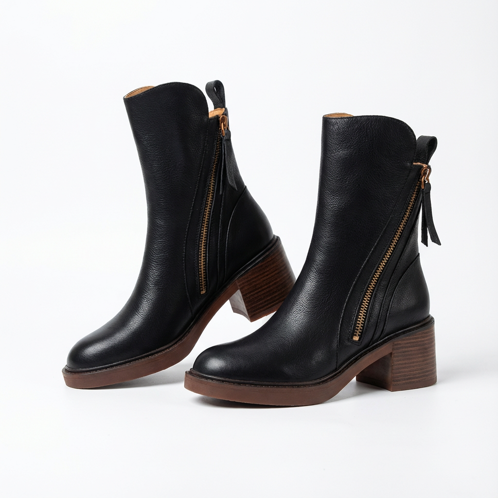 Karen | Women's Zip-Up Block Heel Ankle Boots