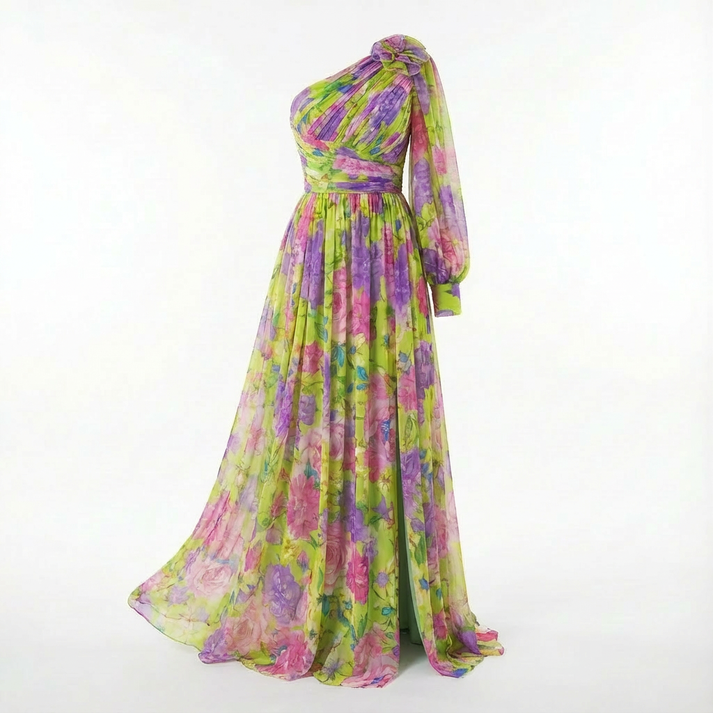 Kiara | Women's One Shoulder Floral Print Maxi Dress