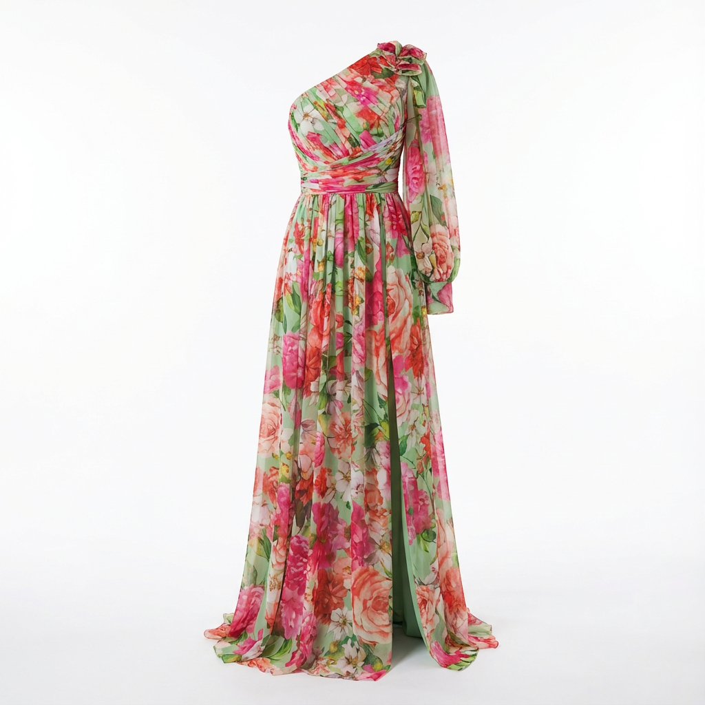 Kiara | Women's One Shoulder Floral Print Maxi Dress