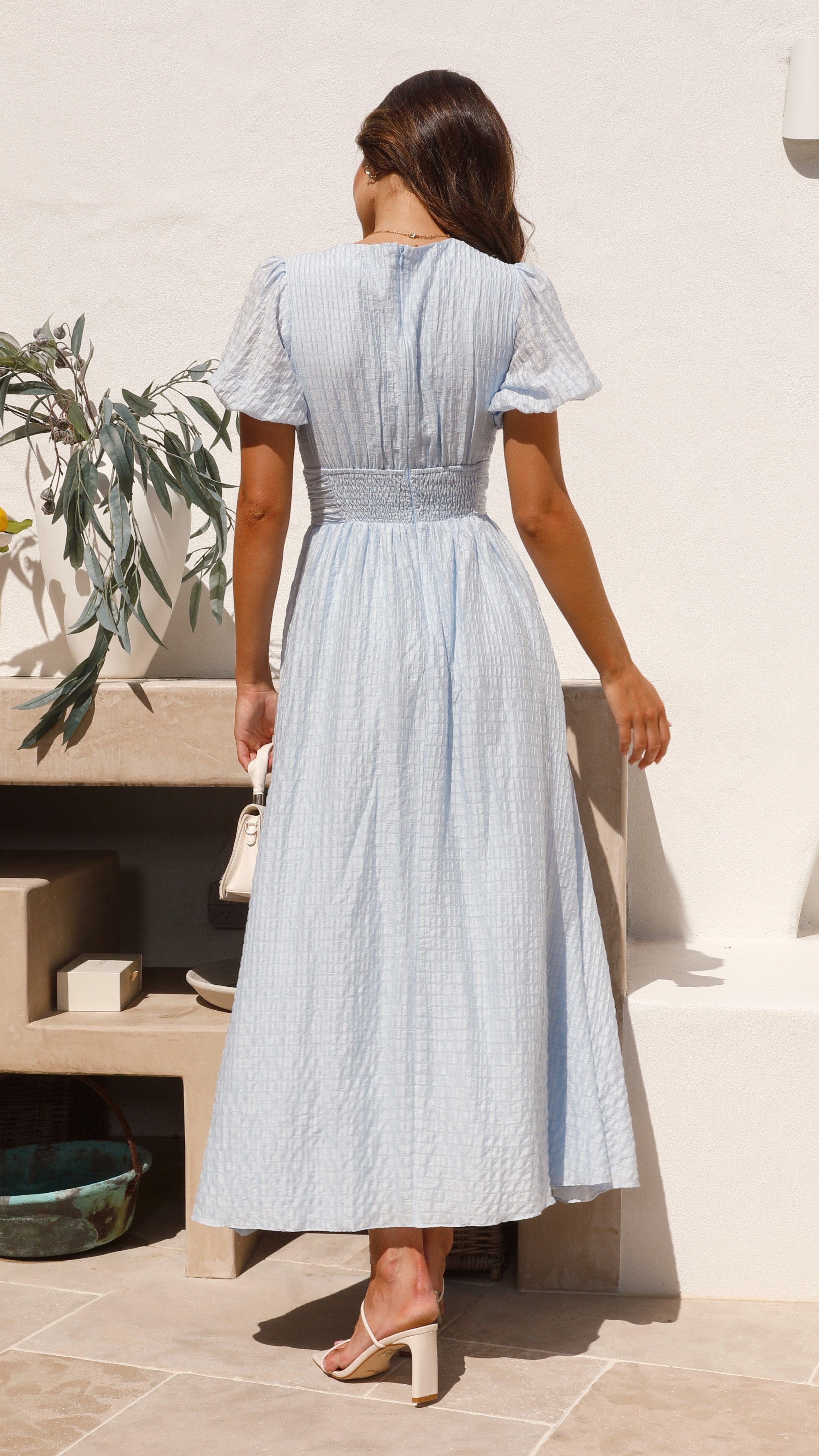 Women's Summer Midi Dress With Puff Sleeves & Button Front