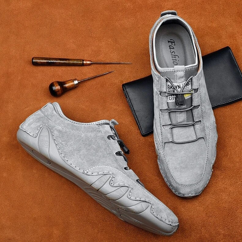 Men's Suede Casual Sneakers With Elastic Lace Closure