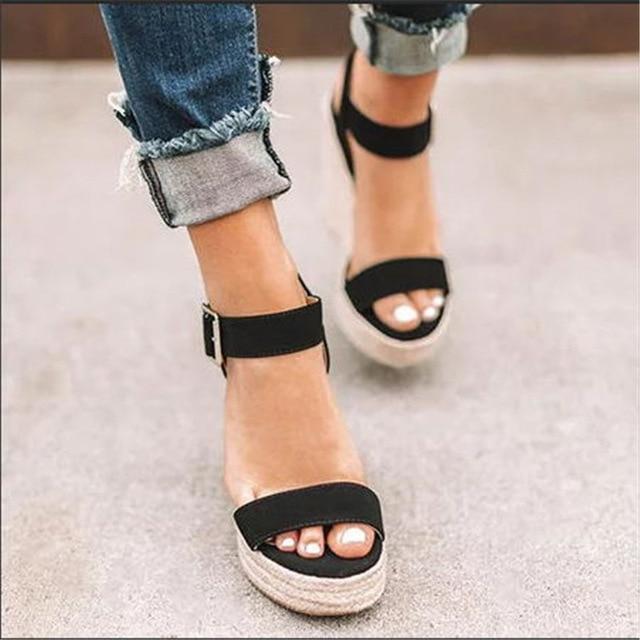 Women's Wedge Heel Sandals With Ankle Strap & Open Toe