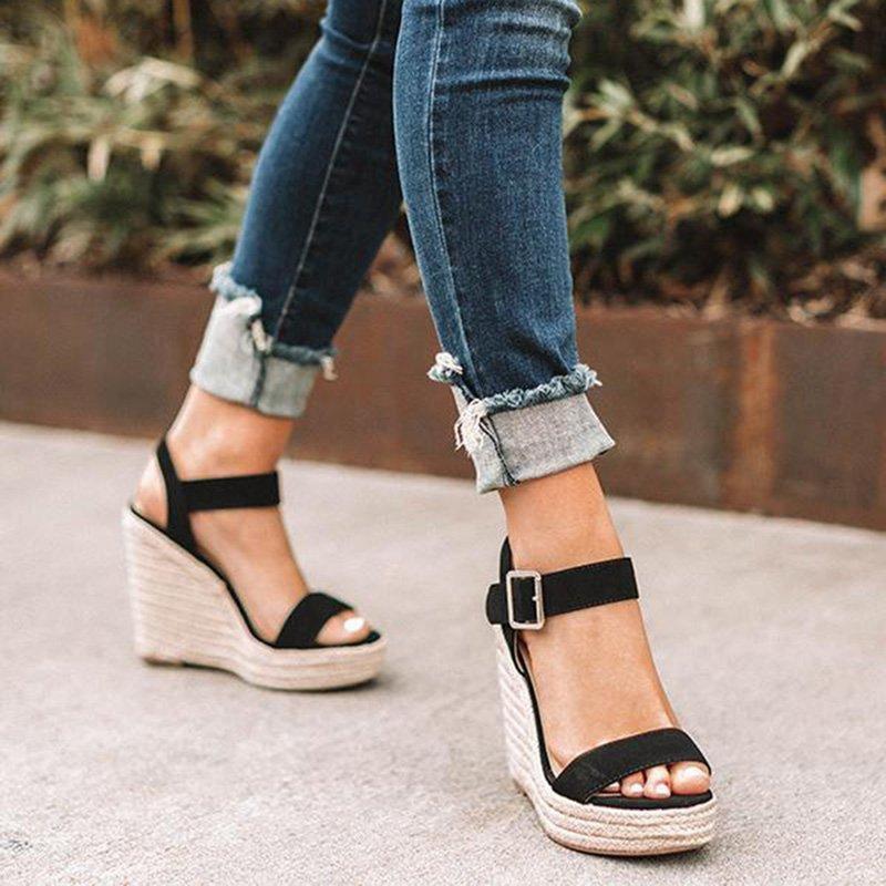 Women's Wedge Heel Sandals With Ankle Strap & Open Toe