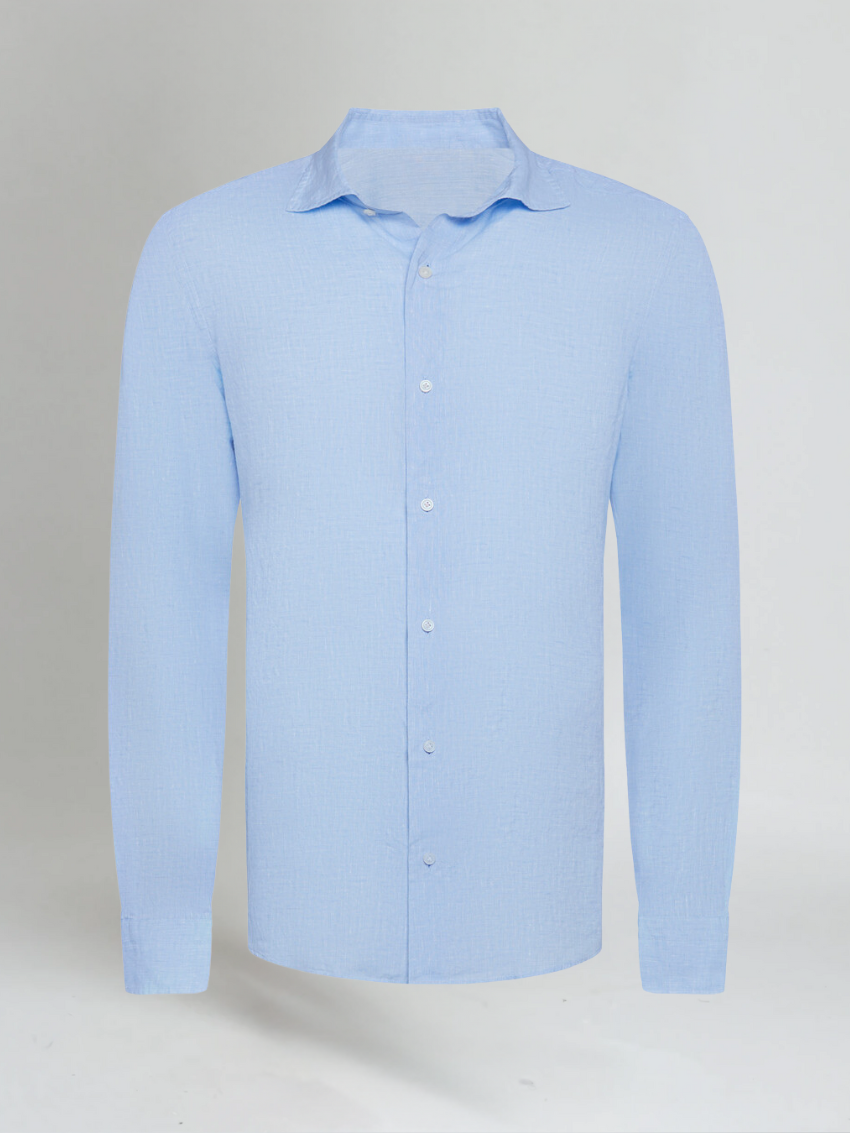 Smart Casual Light Blue Linen Shirt for Men
