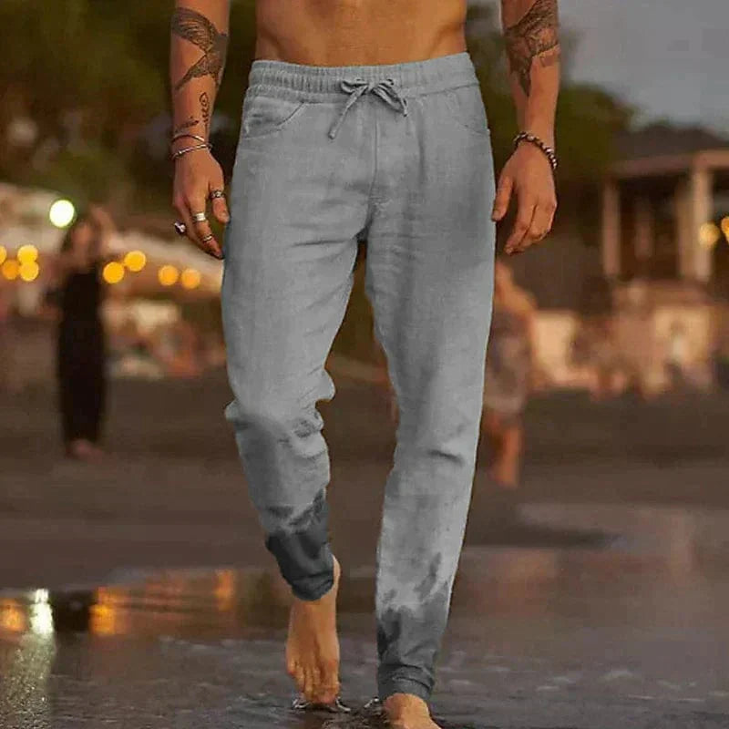 MEN'S LINEN SUMMER TROUSERS WITH DRAWSTRING WAIST