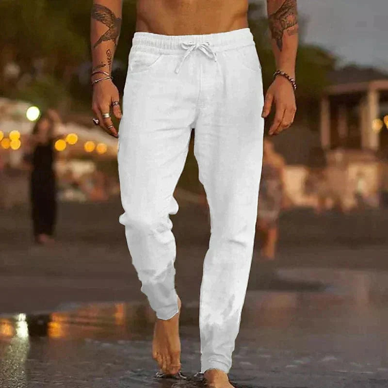MEN'S LINEN SUMMER TROUSERS WITH DRAWSTRING WAIST