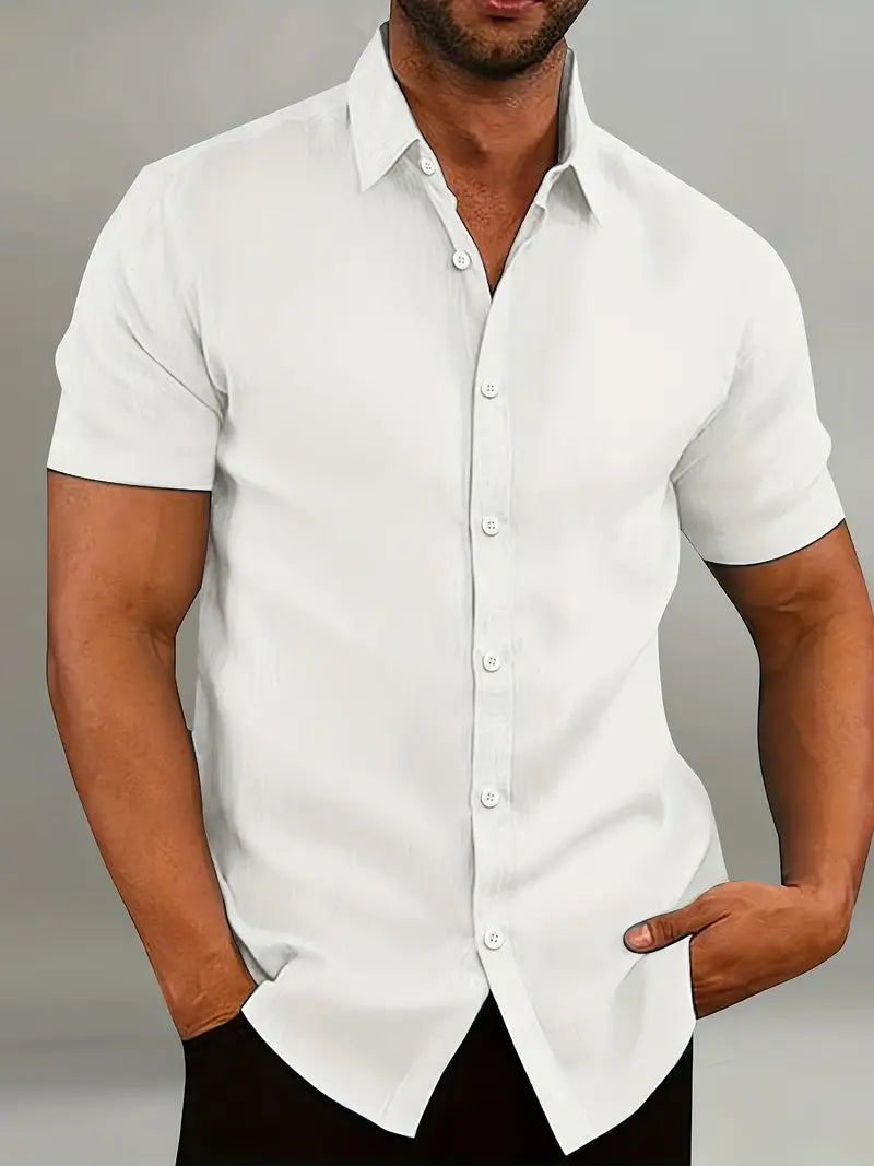 MEN'S COTTON SHORT SLEEVE SHIRT WITH BUTTON DOWN FRONT