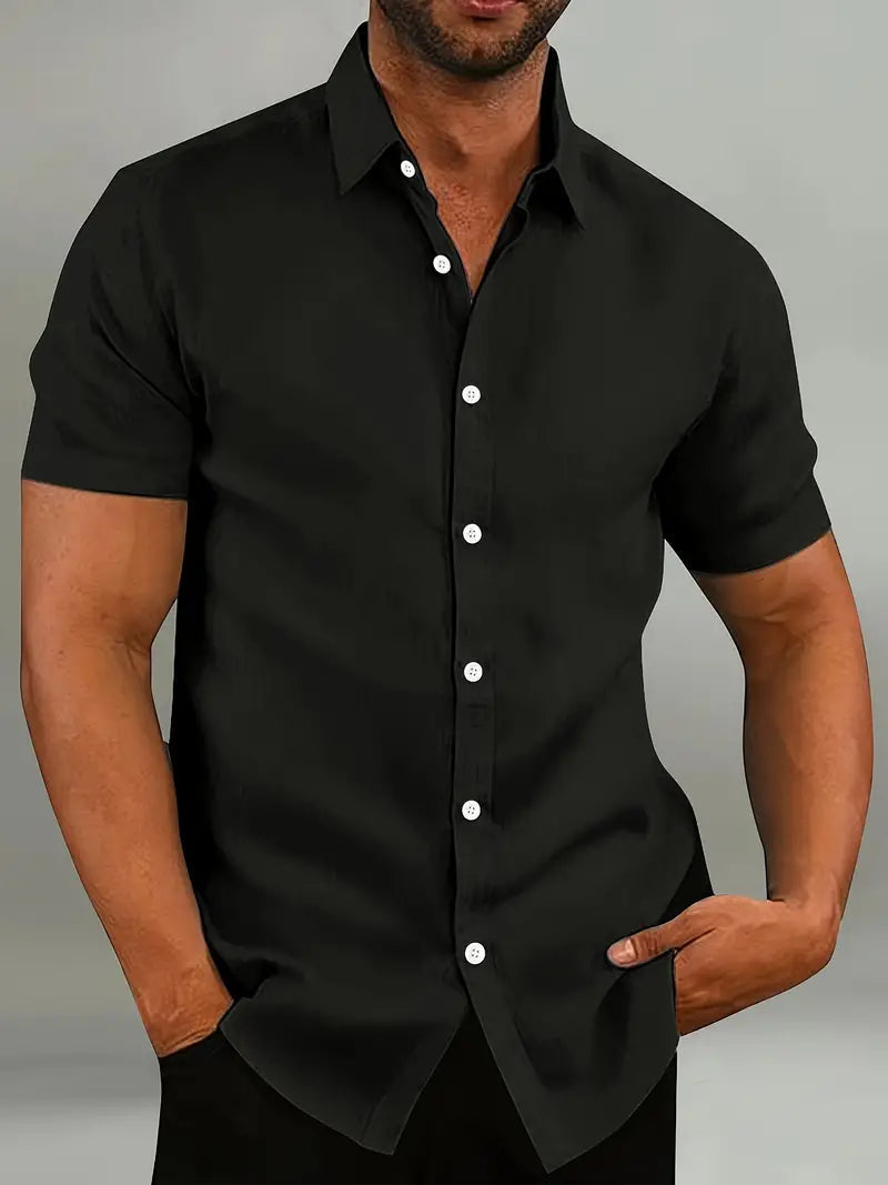 MEN'S COTTON SHORT SLEEVE SHIRT WITH BUTTON DOWN FRONT