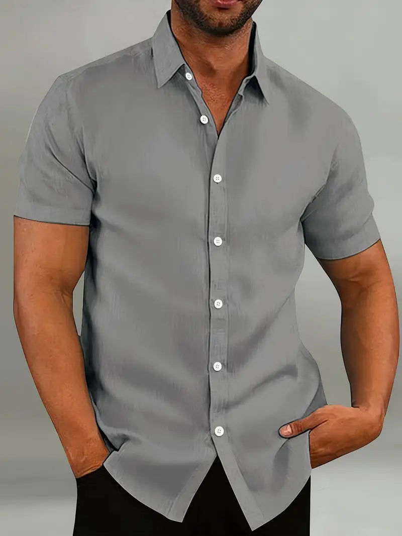 MEN'S COTTON SHORT SLEEVE SHIRT WITH BUTTON DOWN FRONT