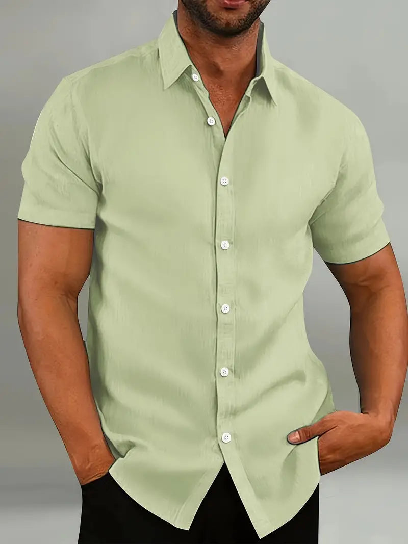 MEN'S COTTON SHORT SLEEVE SHIRT WITH BUTTON DOWN FRONT