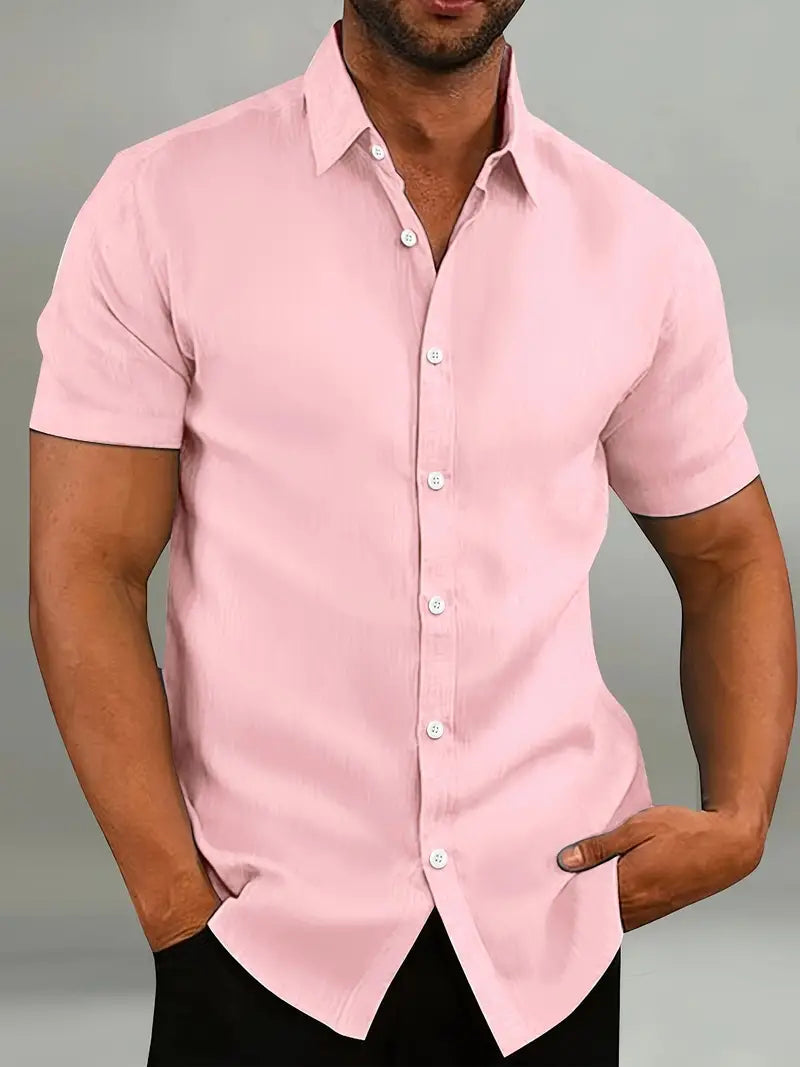MEN'S COTTON SHORT SLEEVE SHIRT WITH BUTTON DOWN FRONT