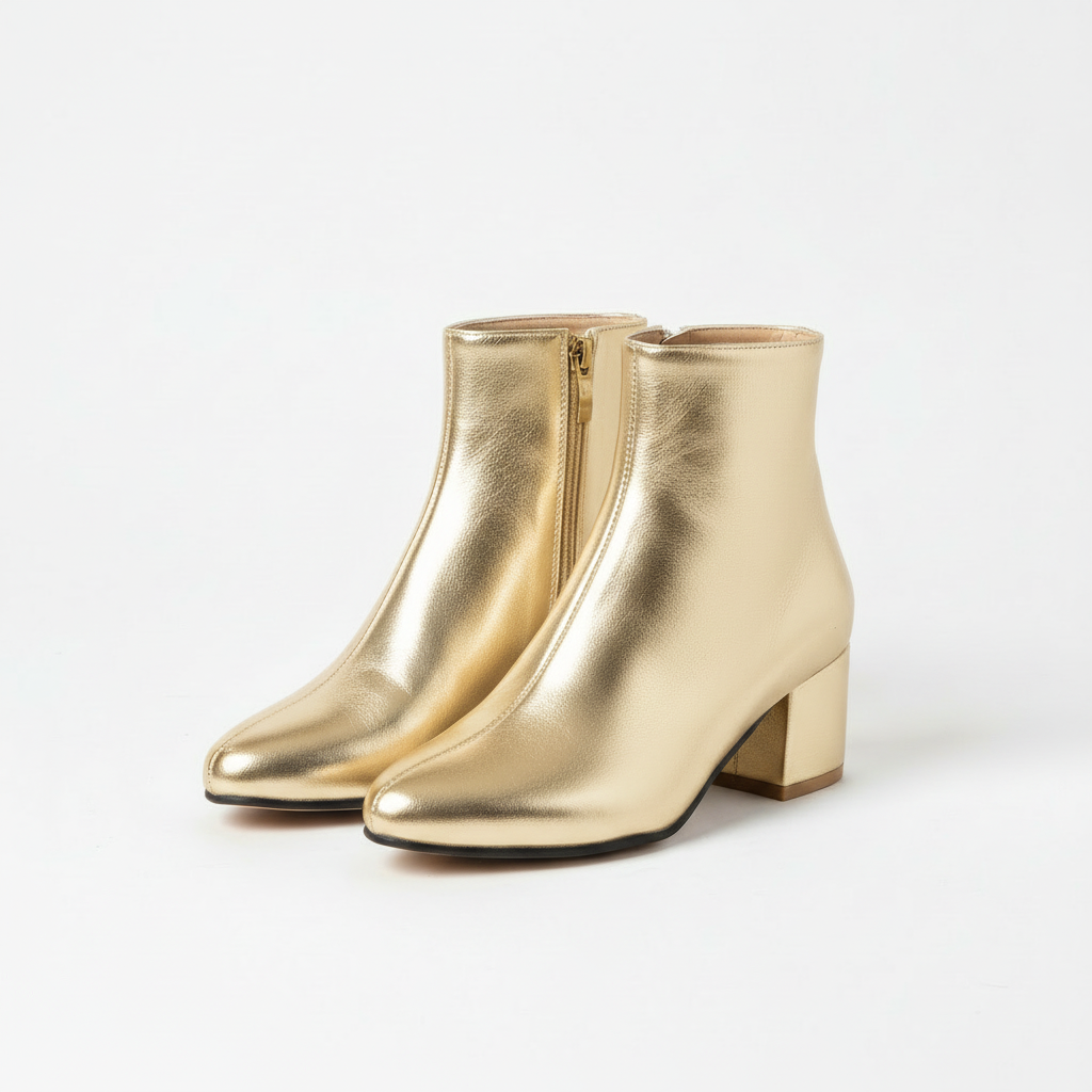 Lily | Women's Heeled Ankle Boots With Metallic Finish And Block Heel | Glam