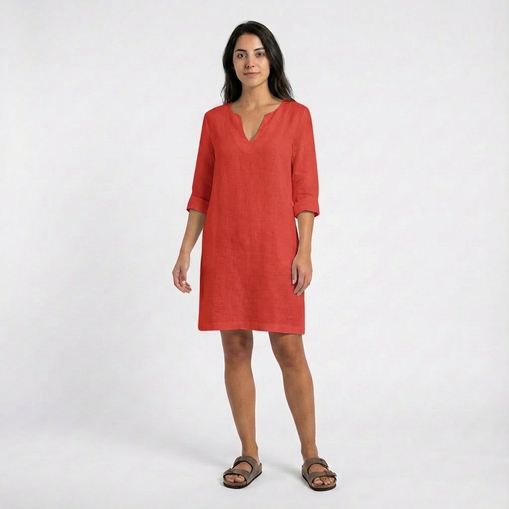 Lily | Women's Shift Dress With Notch Neckline And Three-Quarter Sleeves | Classic
