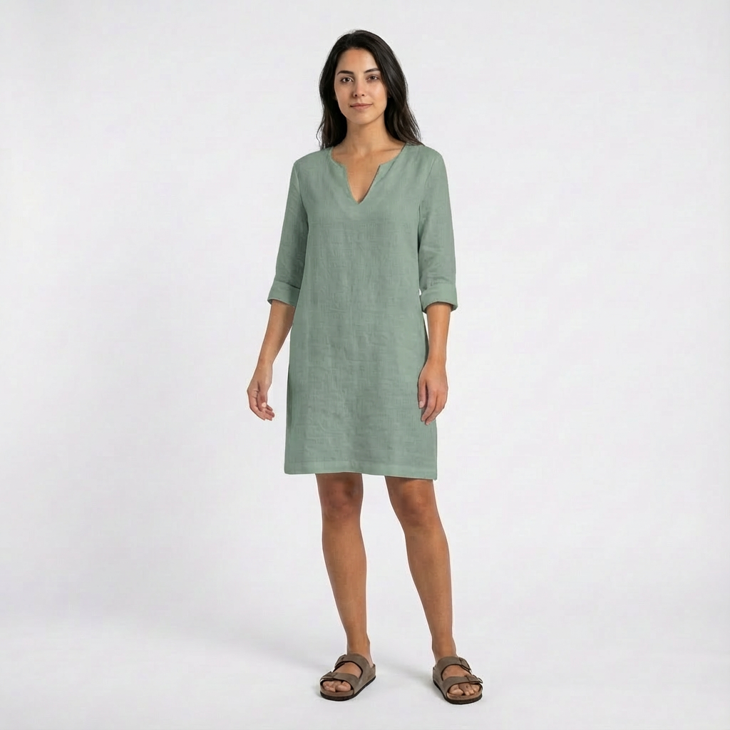 Lily | Women's Shift Dress With Notch Neckline And Three-Quarter Sleeves | Classic