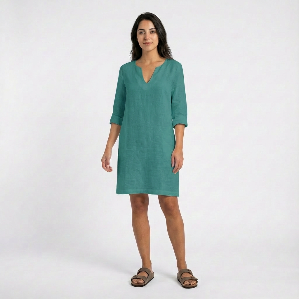 Lily | Women's Shift Dress With Notch Neckline And Three-Quarter Sleeves | Classic