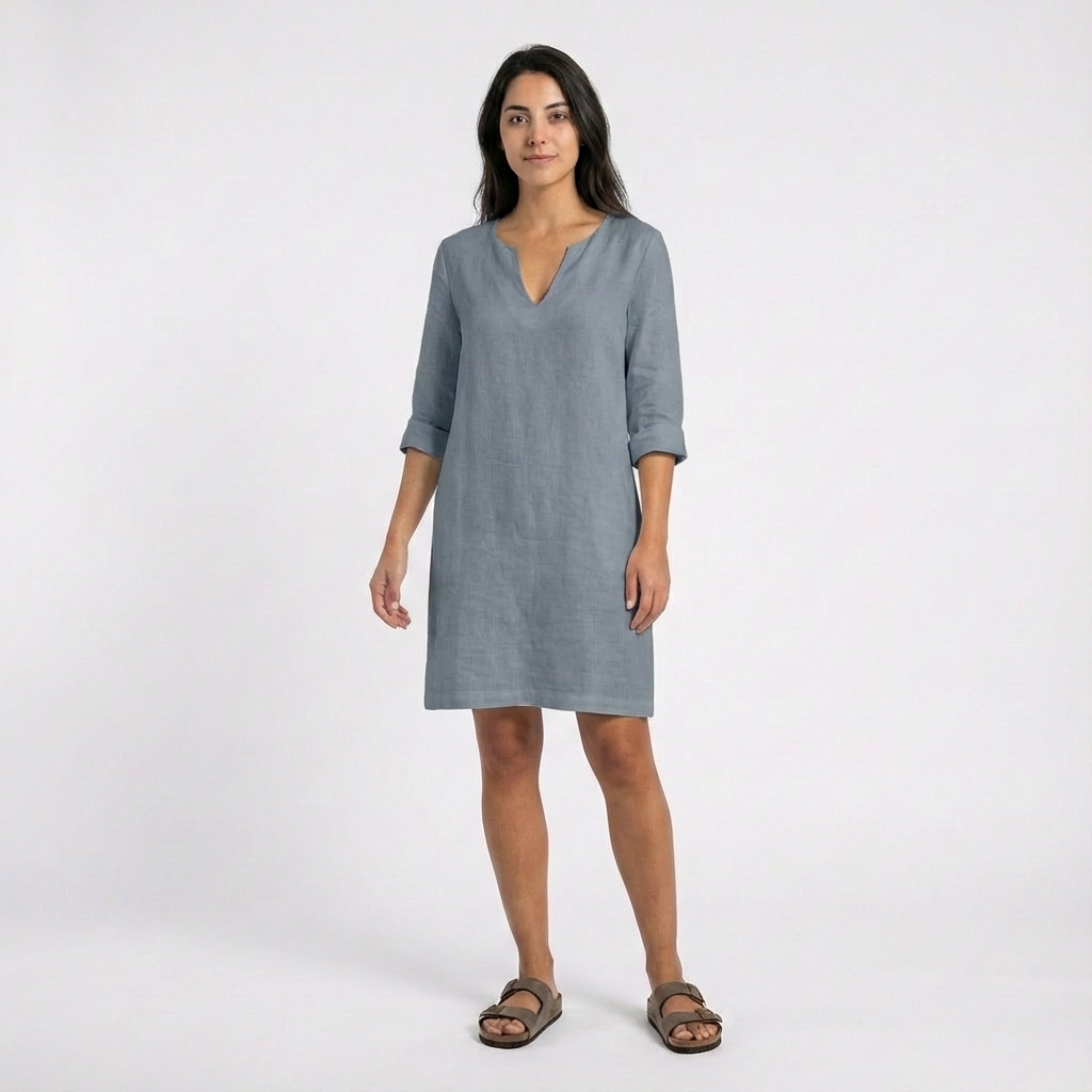Lily | Women's Shift Dress With Notch Neckline And Three-Quarter Sleeves | Classic