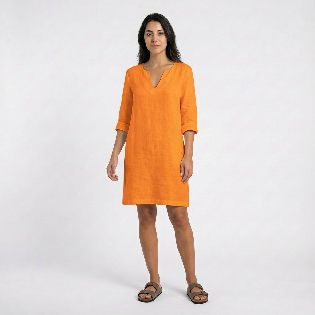 Lily | Women's Shift Dress With Notch Neckline And Three-Quarter Sleeves | Classic