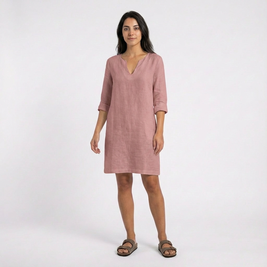 Lily | Women's Shift Dress With Notch Neckline And Three-Quarter Sleeves | Classic