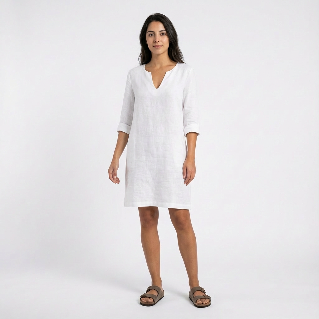 Lily | Women's Shift Dress With Notch Neckline And Three-Quarter Sleeves | Classic