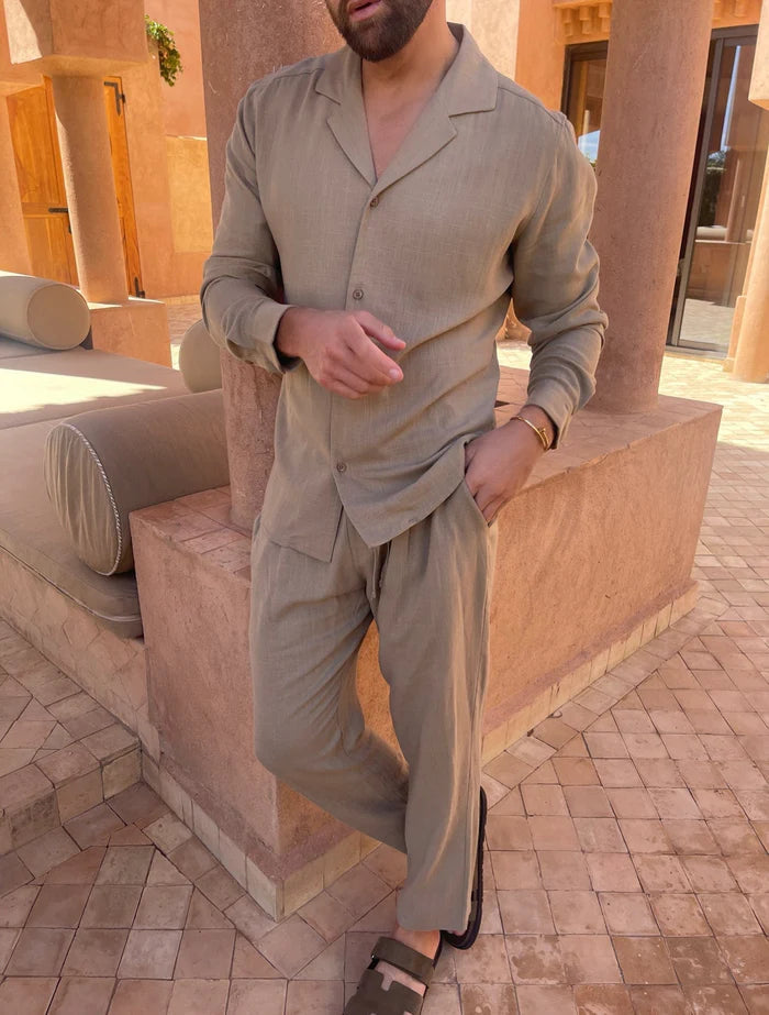 Relaxed Fit Linen Loungewear Set for Men
