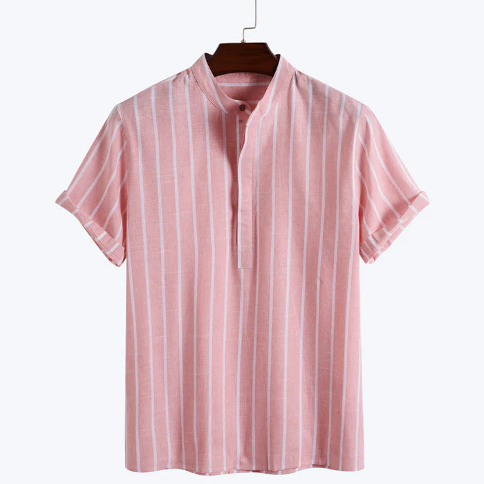 Men's Striped Linen Polo and Drawstring Pants Set
