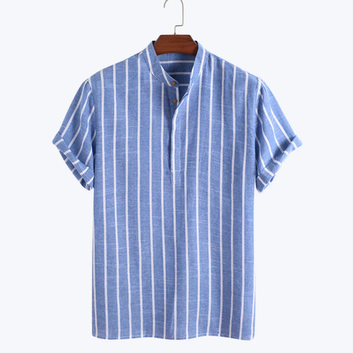 Men's Striped Linen Polo and Drawstring Pants Set