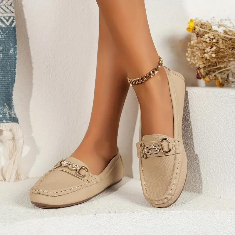 Women's Vegan Leather Loafers With Gold Detail