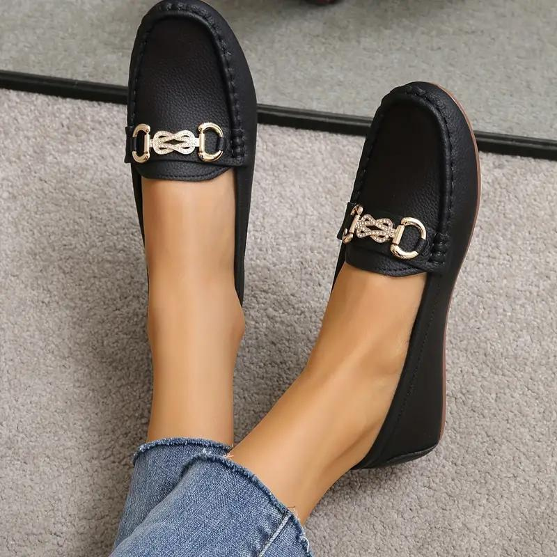 Women's Vegan Leather Loafers With Gold Detail
