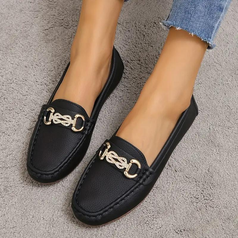 Women's Vegan Leather Loafers With Gold Detail