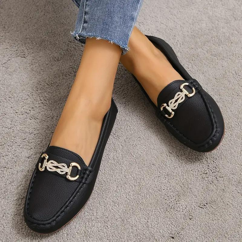 Women's Vegan Leather Loafers With Gold Detail