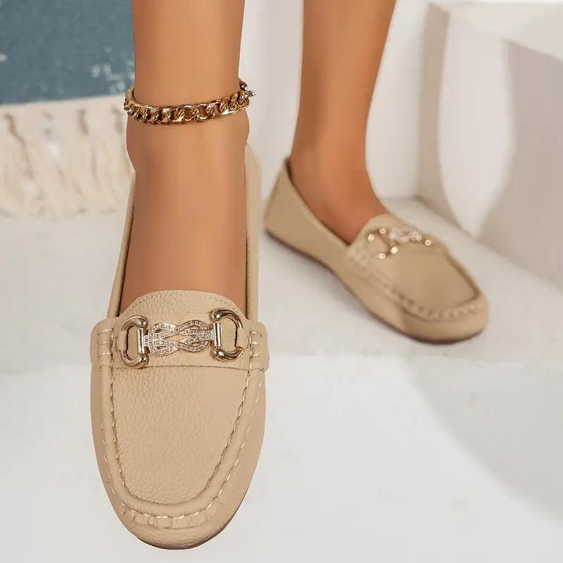 Women's Vegan Leather Loafers With Gold Detail