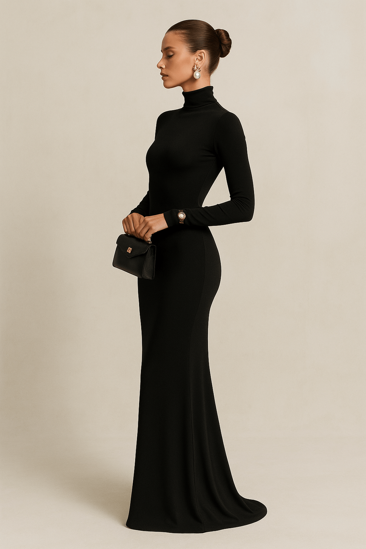 Women's Elegant High-neck Long-sleeve Maxi Dress