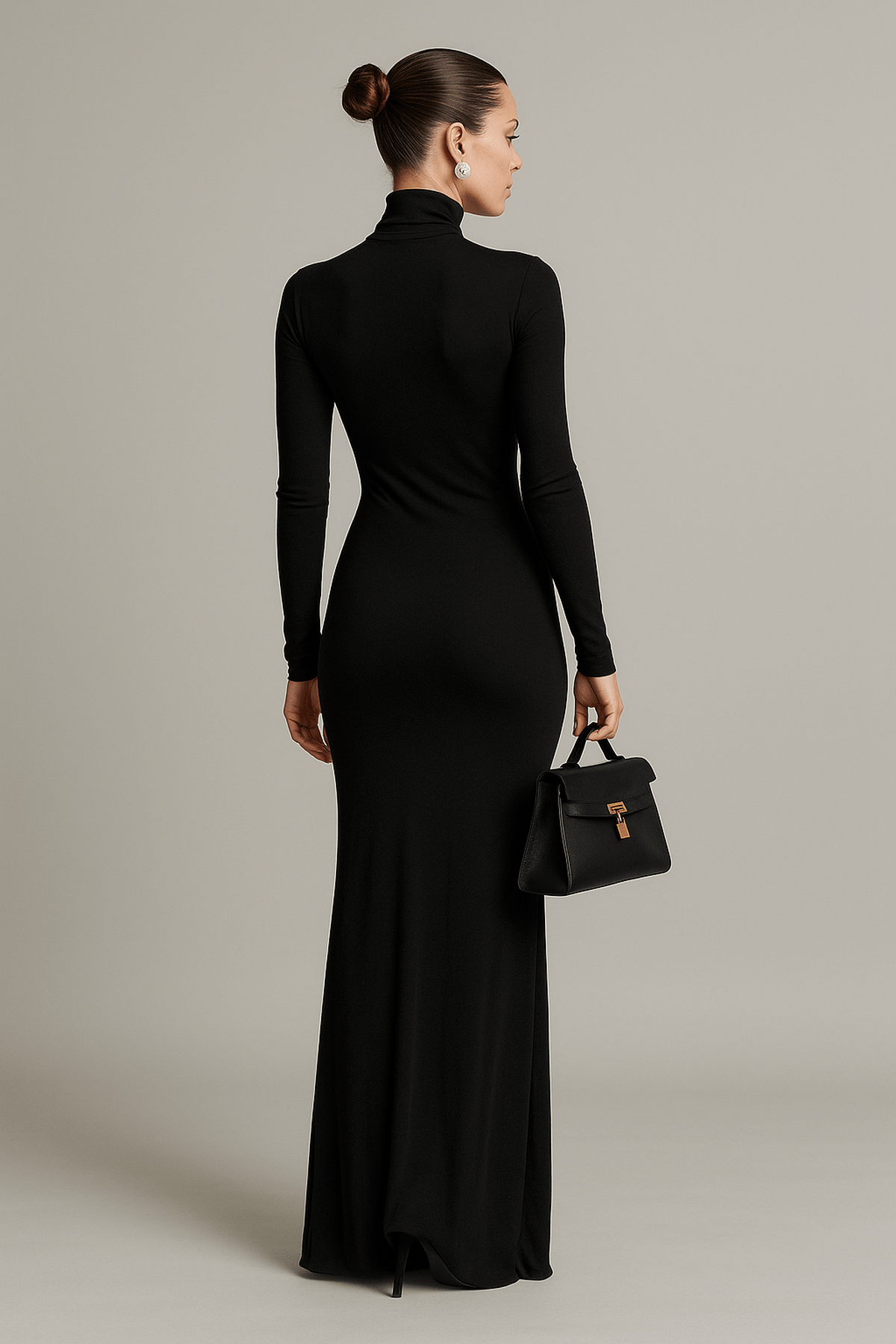 Women's Elegant High-neck Long-sleeve Maxi Dress