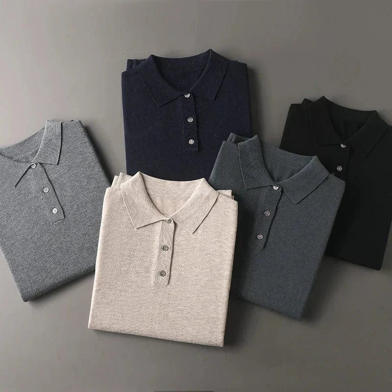 Long Sleeve Cashmere Polo Shirt for Men