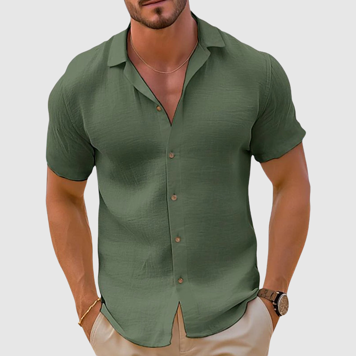 Men's Summer Casual Short Sleeve Shirt With Open Collar