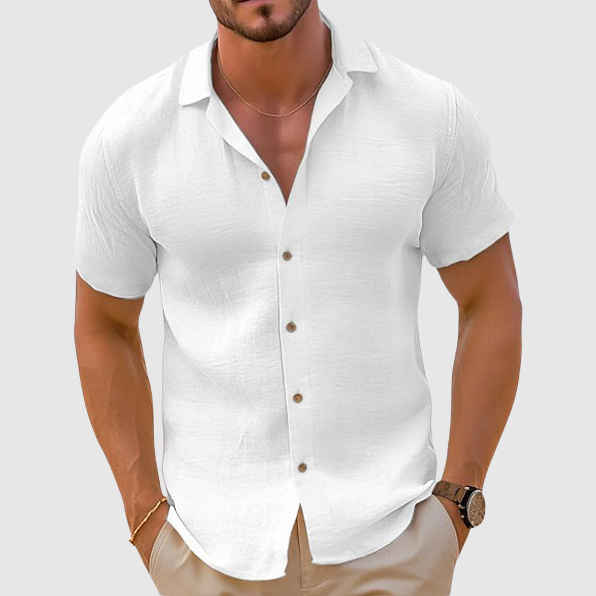 Men's Summer Casual Short Sleeve Shirt With Open Collar